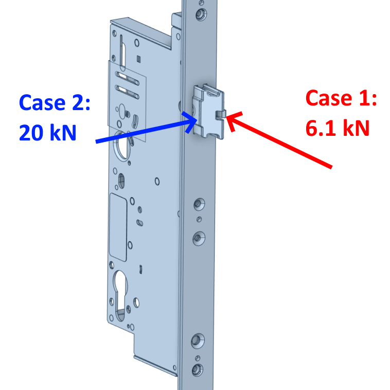 Door lock mechanism geometry showing critical stress points under operational load