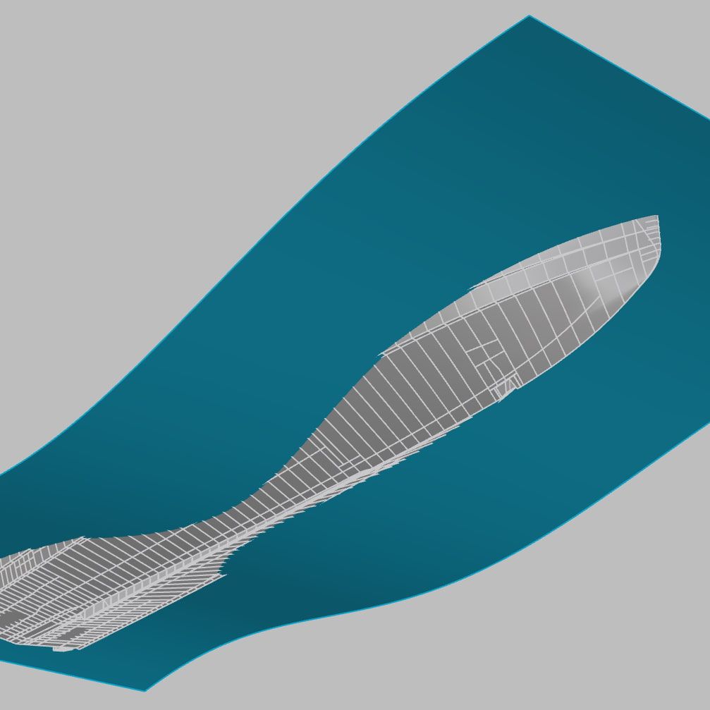 bottom view of yacht in wave