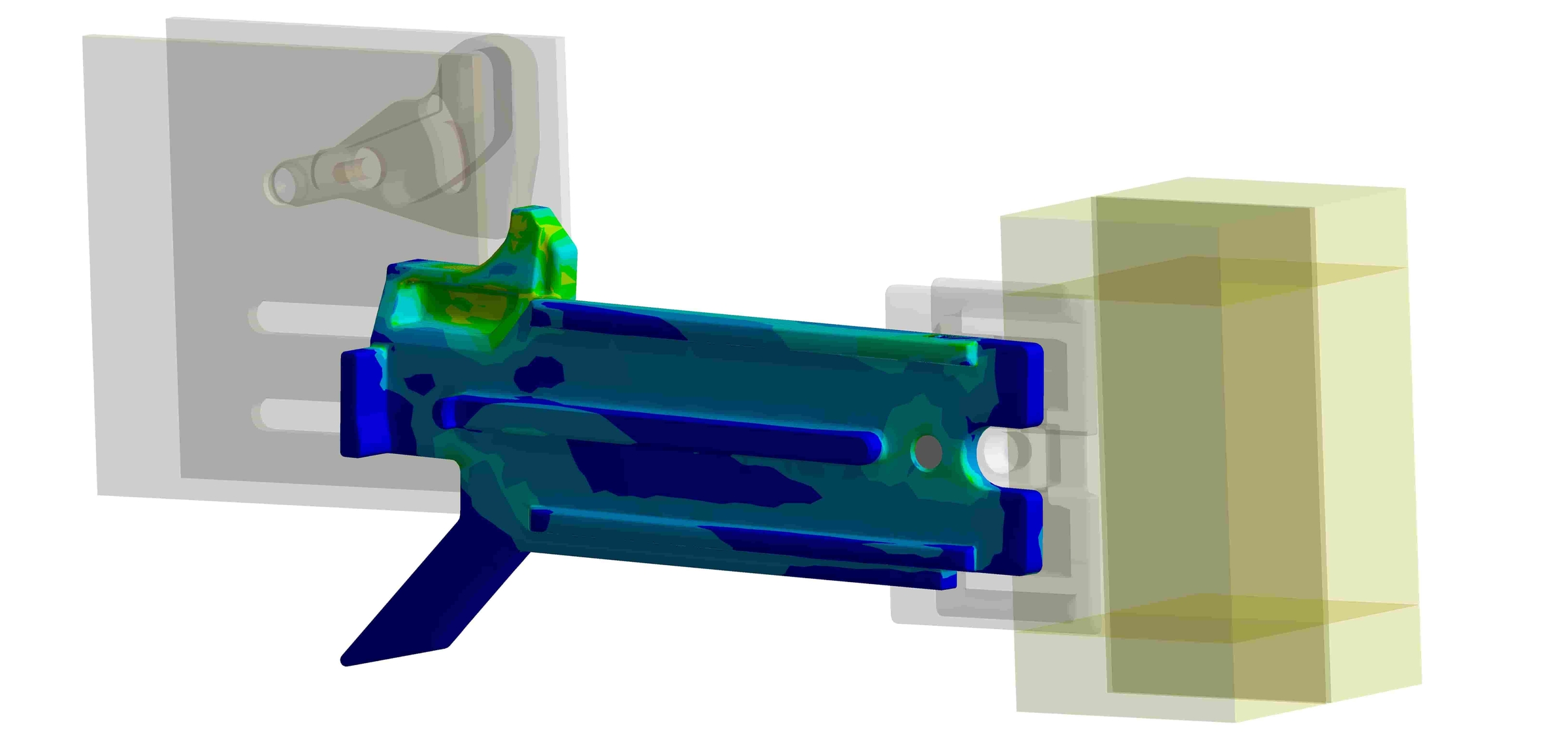 Figure 3 Stresses in the MIM part for load case 1 with a critical area on the lock shaft.