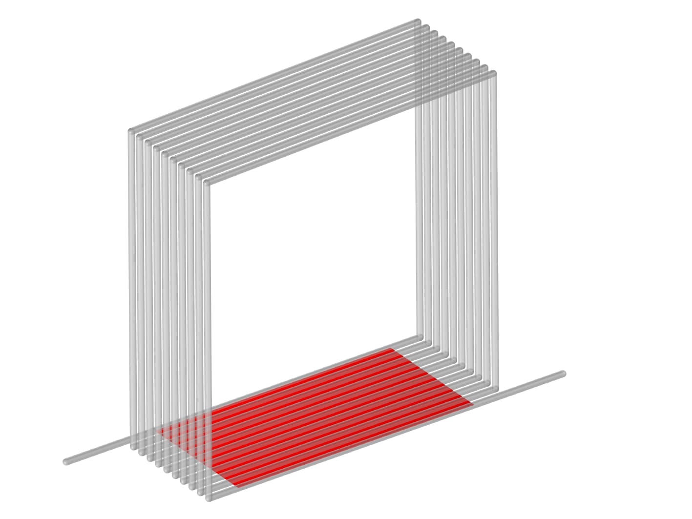 Figure 3. Toy model geometry. Grey: cables, red: heater.