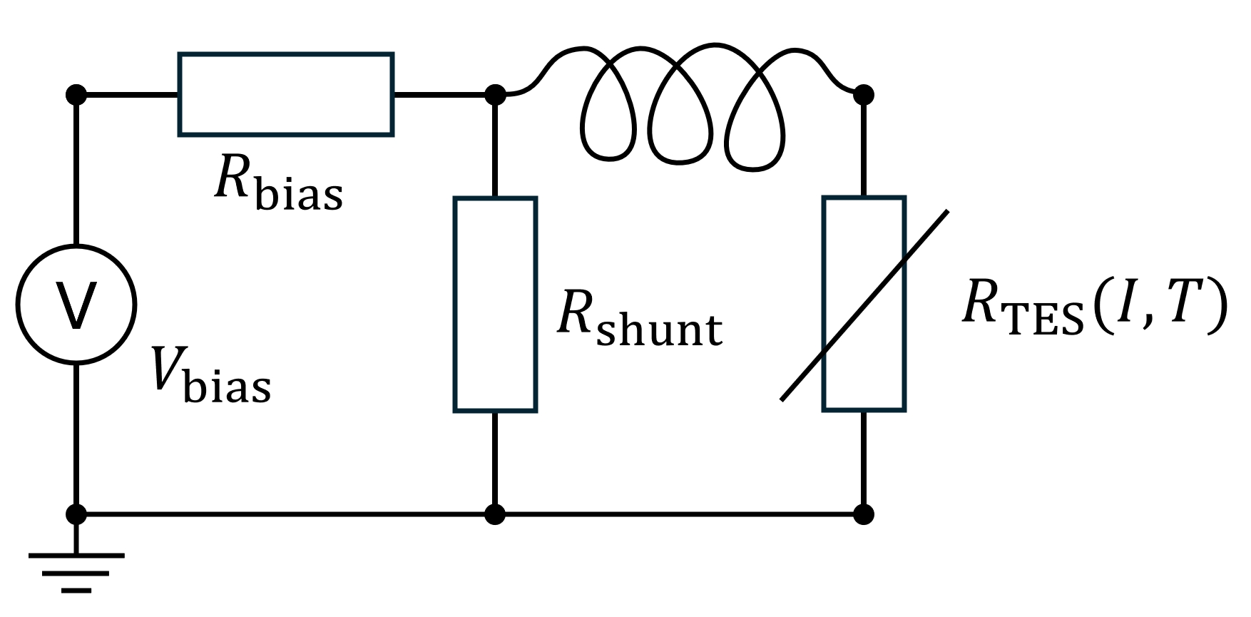Elektrisch circuit waarin de TES is geïntegreerd.